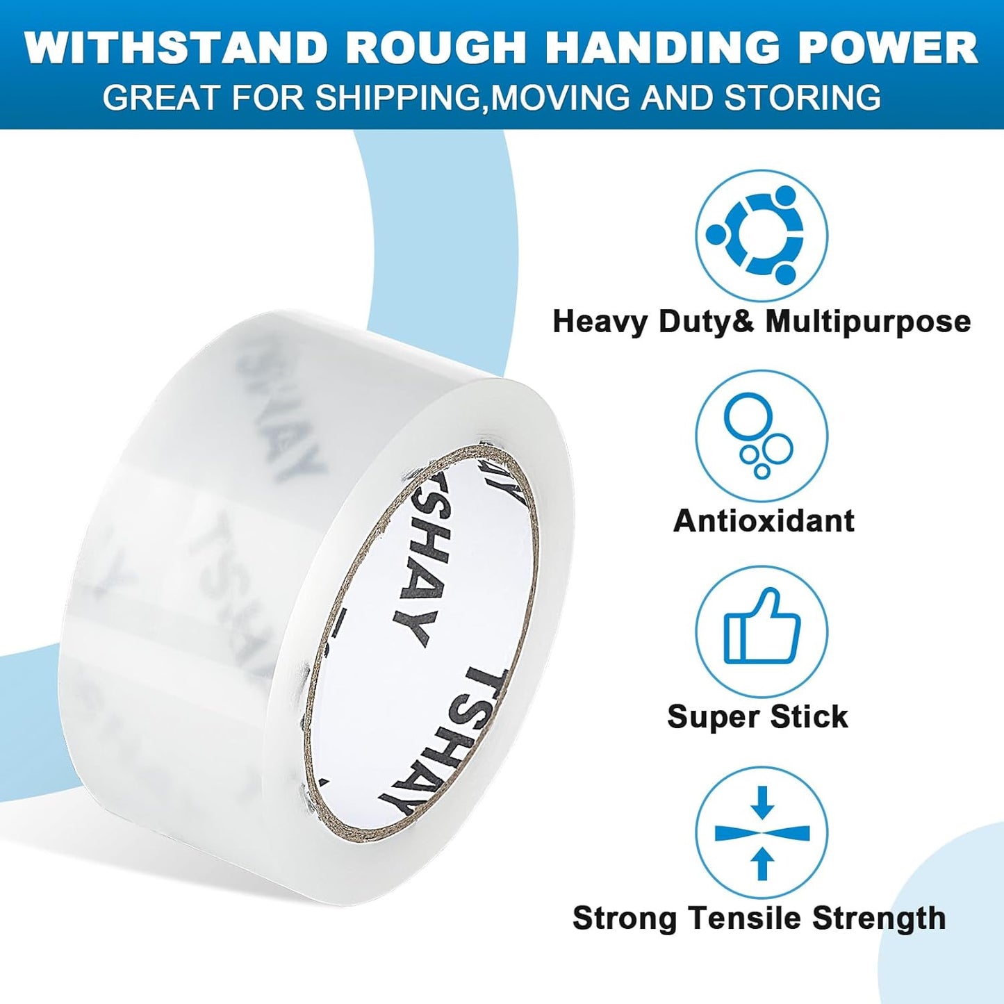 TSHAY Packing Tape, 24 Pack Heavy Duty Shipping and Moving Packing Tape, Clear, Packing and Moving Supplies, 1.88 inch Wide, 65 Yards Per Roll, Total 1560 Yards