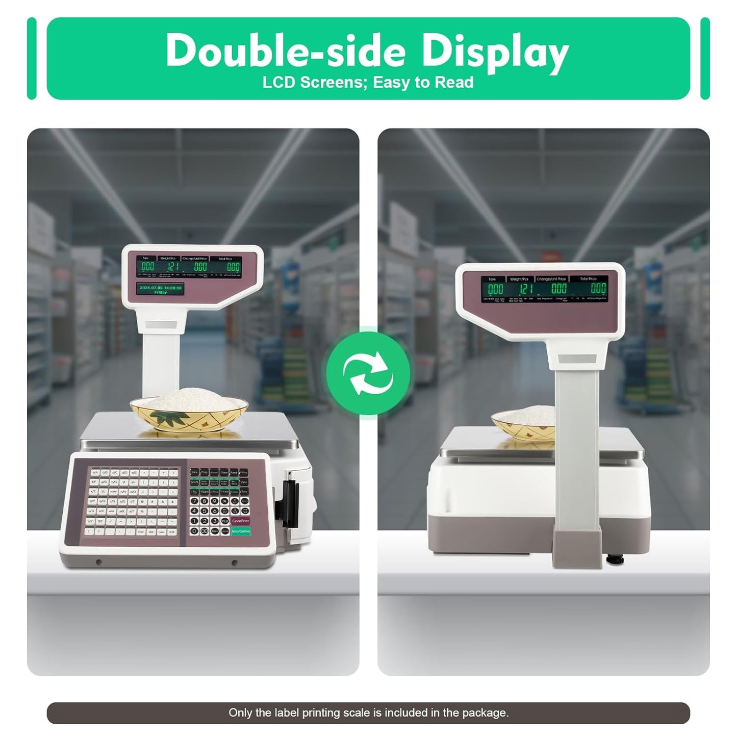 Price Computing Scale with Thermal Label Printer and Pole Display Up to 66lb Weighing Range Use for Supermarket, with Mobile APP