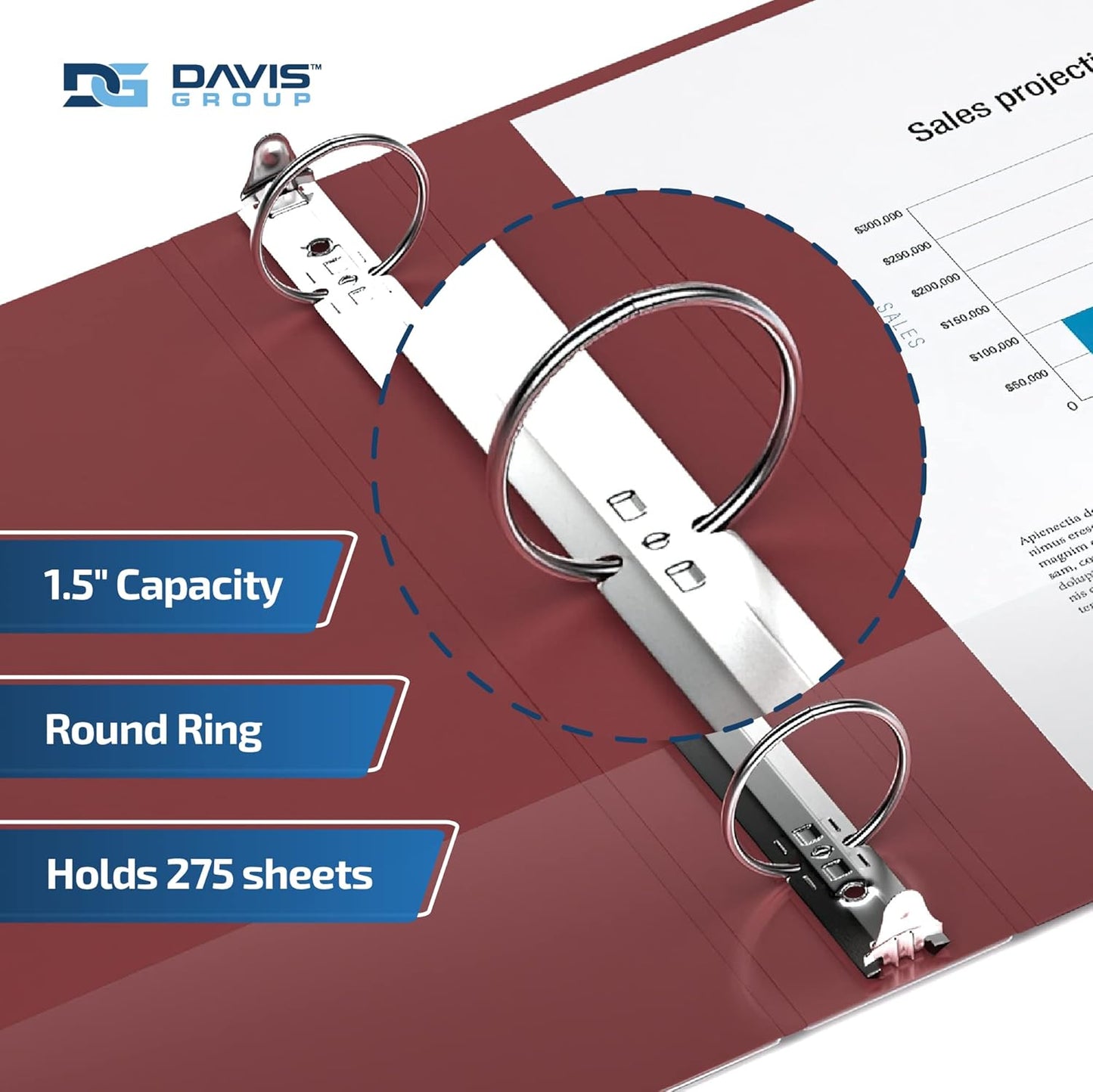 Premium Economy 6-Pack 3-Ring Binders for School or Office, Round-Ring Binders, 1.5 Inch, Burgundy