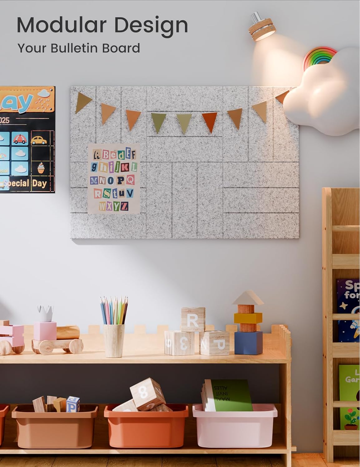 Felt Bulletin Board Tiles -28"x18" with 40 Adhesive Tabs, Cork Board Alternative for Office Decor, Push Pin Board Wall Organizer 6-Pack(Marble Gray)