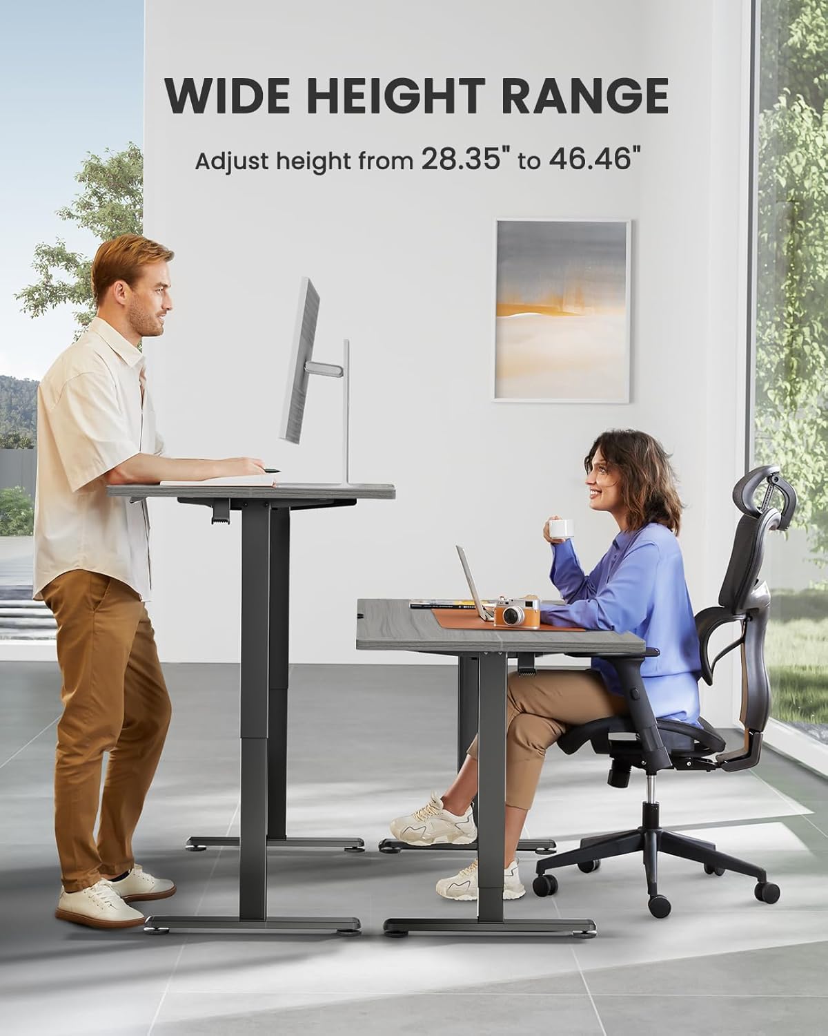 ErGear Electric Standing Desk, 44 x 24 Inches Height Adjustable Stand up Desk, Sit Stand Home Office Desk, with Two-Piece Desktop (Grey)