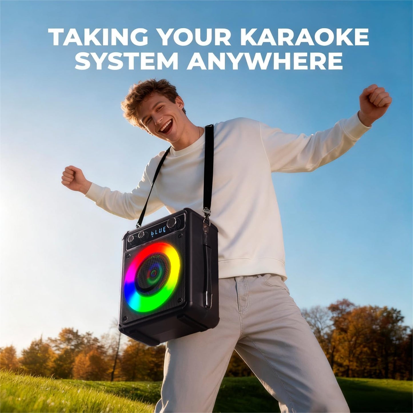 Karaoke Machine, Portable Bluetooth Karaoke Speaker with 2 Wireless Microphones, PA System for Adults Kids with LED Lights, Supports FM/AUX/USB/TF for Home Party