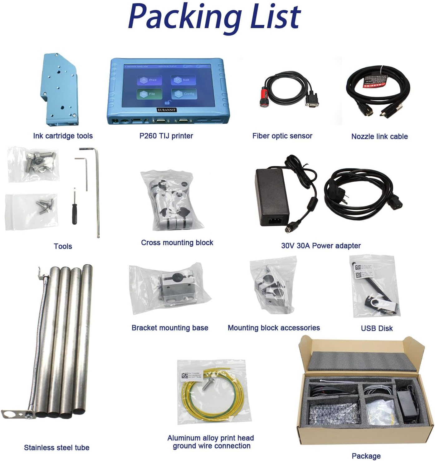 Automatic Inkjet Coding Machine for Production Line, 260E TIJ Inkjet Printer with 7” Touchable Screen for Date/Batch/QRCode/Barcode/Logo etc (1 Nozzle / 0.5 in)