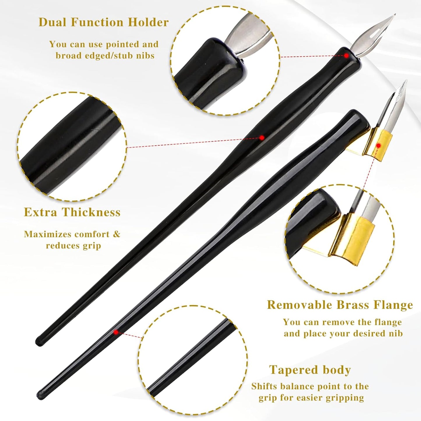 10PCS Oblique Calligraphy Dip Pen Set - 2-in-1 Drawing Pen Holder with 8 Pieces Stainless Steel Pen Replacement Nibs for Writing, Painting, Signing, Sketch