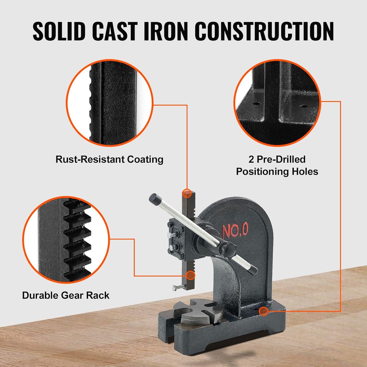 VEVOR Arbor Press, 0.5 Ton Manual Arbor Press, 4.6" Maximum Height, Cast Iron Heavy-Duty Manual Desktop Arbor Press, Precision Hand Press for Stamping, Bending, Stretching, Forming