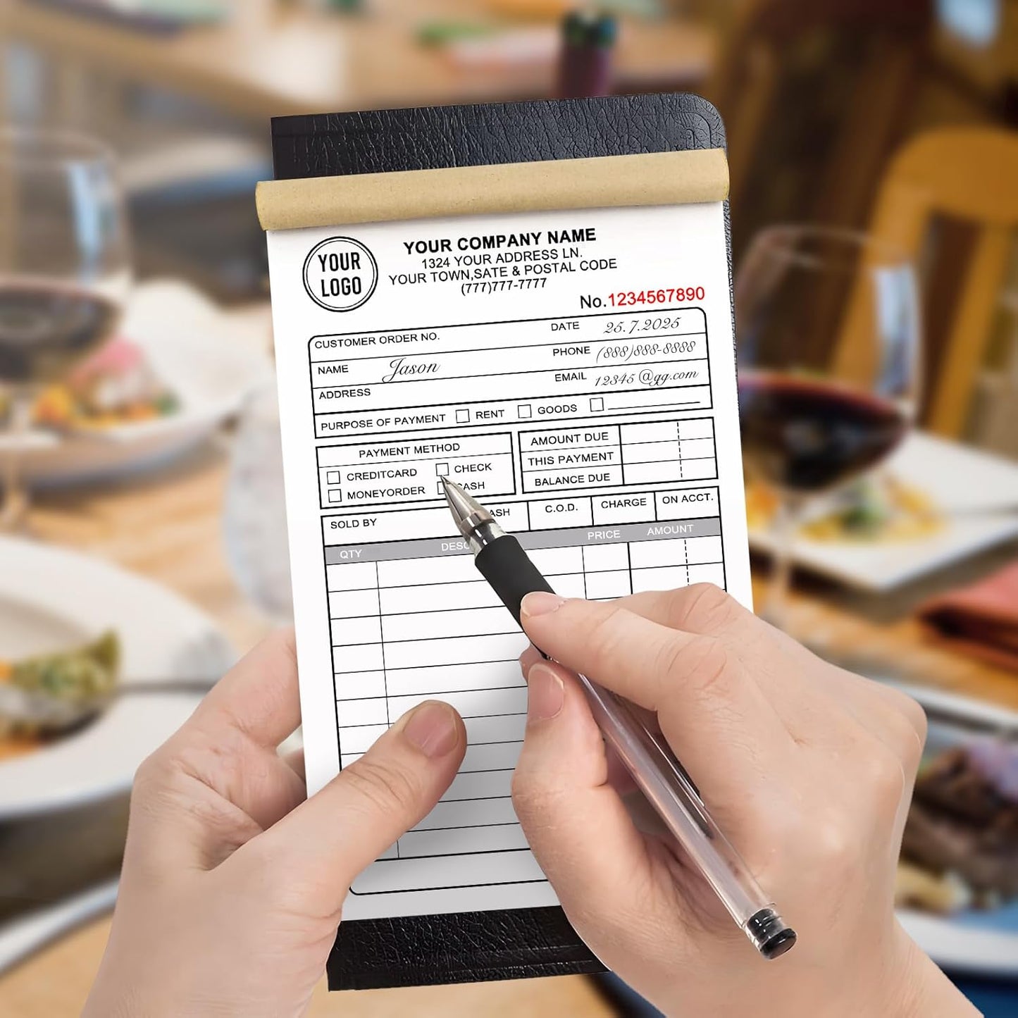 Custom Invoice Receipt Book for Small Business 8.5x11" Personalized 3-Part Contractor Duplicate Carbonless Sales Forms with Company Name Address Phone Number 150 Sets