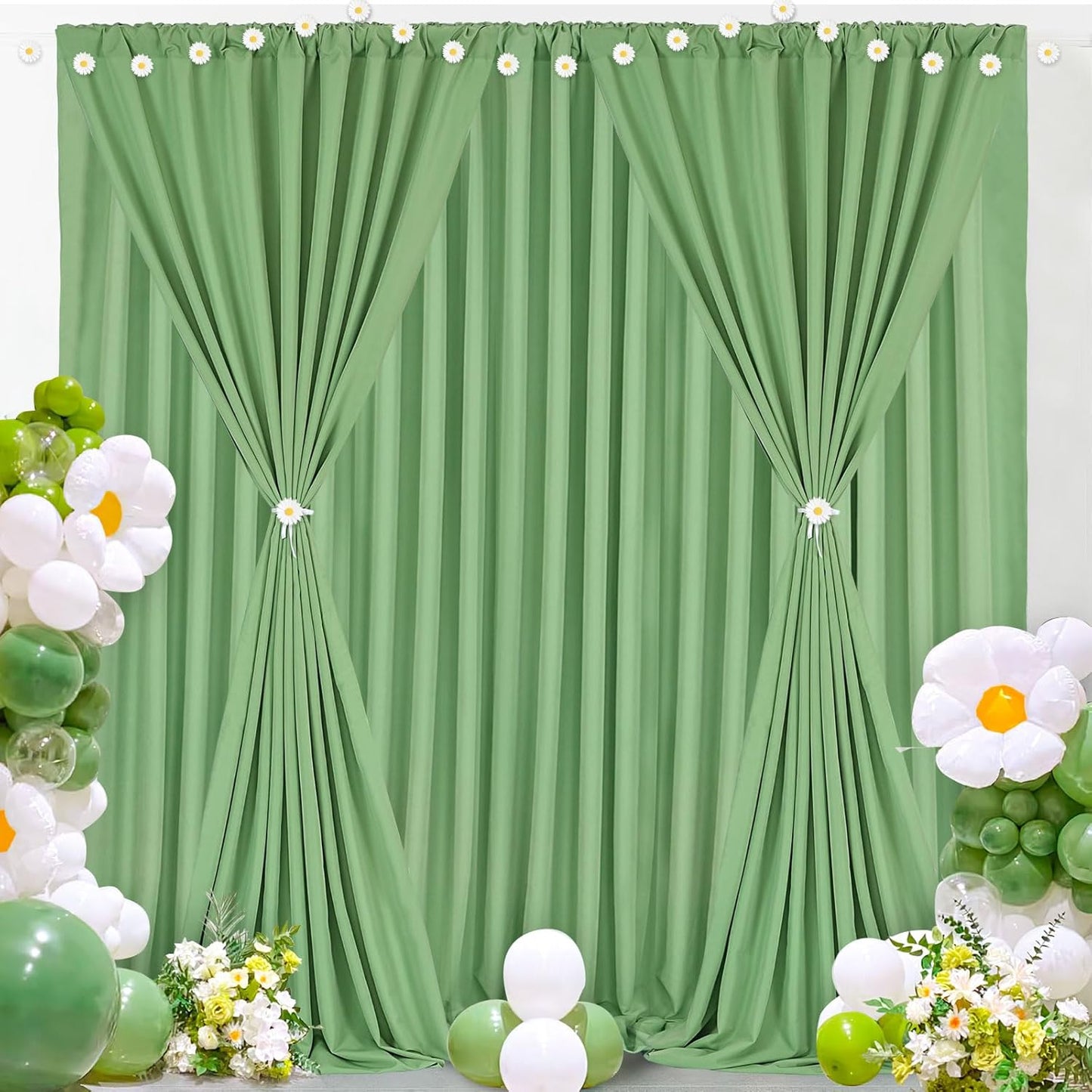 Sage Green Backdrop Curtains 20x10ft: Outdoor Polyester Photo Backdrop Drapes - 4 Panels 5x10ft for Rustic Birthday Party Background Decoration