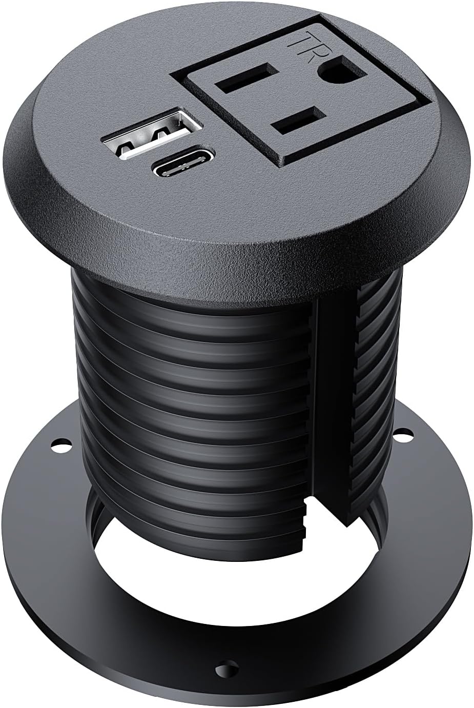 Recessed Power Grommet 2 inch,Tamper-Resistant Design AC Outlets, Fast Charging Station USB-C Port,Desk Hole Grommet Recessed Outlet,Round Desktop Conference Room Power Grommet Outlet.(Black)