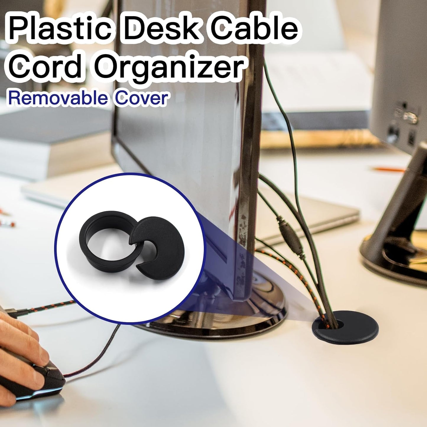 2pcs 1-1/2 Inch Desk Grommet, Plastic Desk Hole Cover, Black Cable Hole Cover, Desk Hole Grommet for Wire Cord Organizing Office Computer Desk