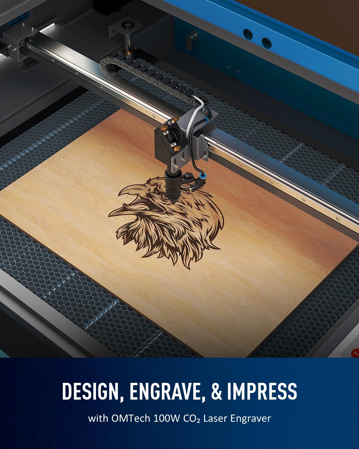 OMTech 100W CO2 Laser Engraver with 4 Way Pass Through Air Assist, 20x28 Inch Laser Engraving Machine Water Pump Wheels, Industrial Laser Cutter Cutting Etching Machine for Wood Glass Acrylic More