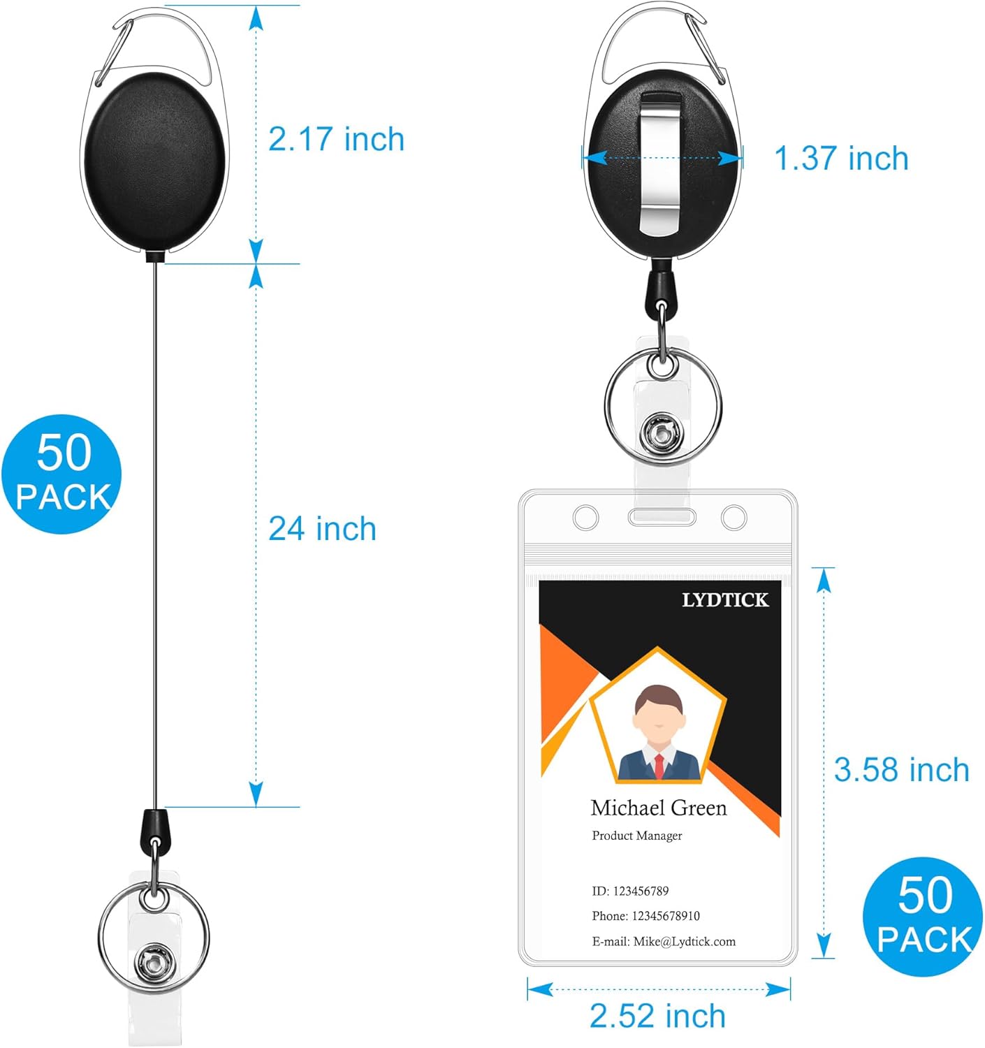 100 Pcs Retractable Badge Reels & ID Badge Holder, Heavy Duty Badge Holder Clips Bulk ID Card Key Holders with Ring for Nurse Office Work Employee School Supplies