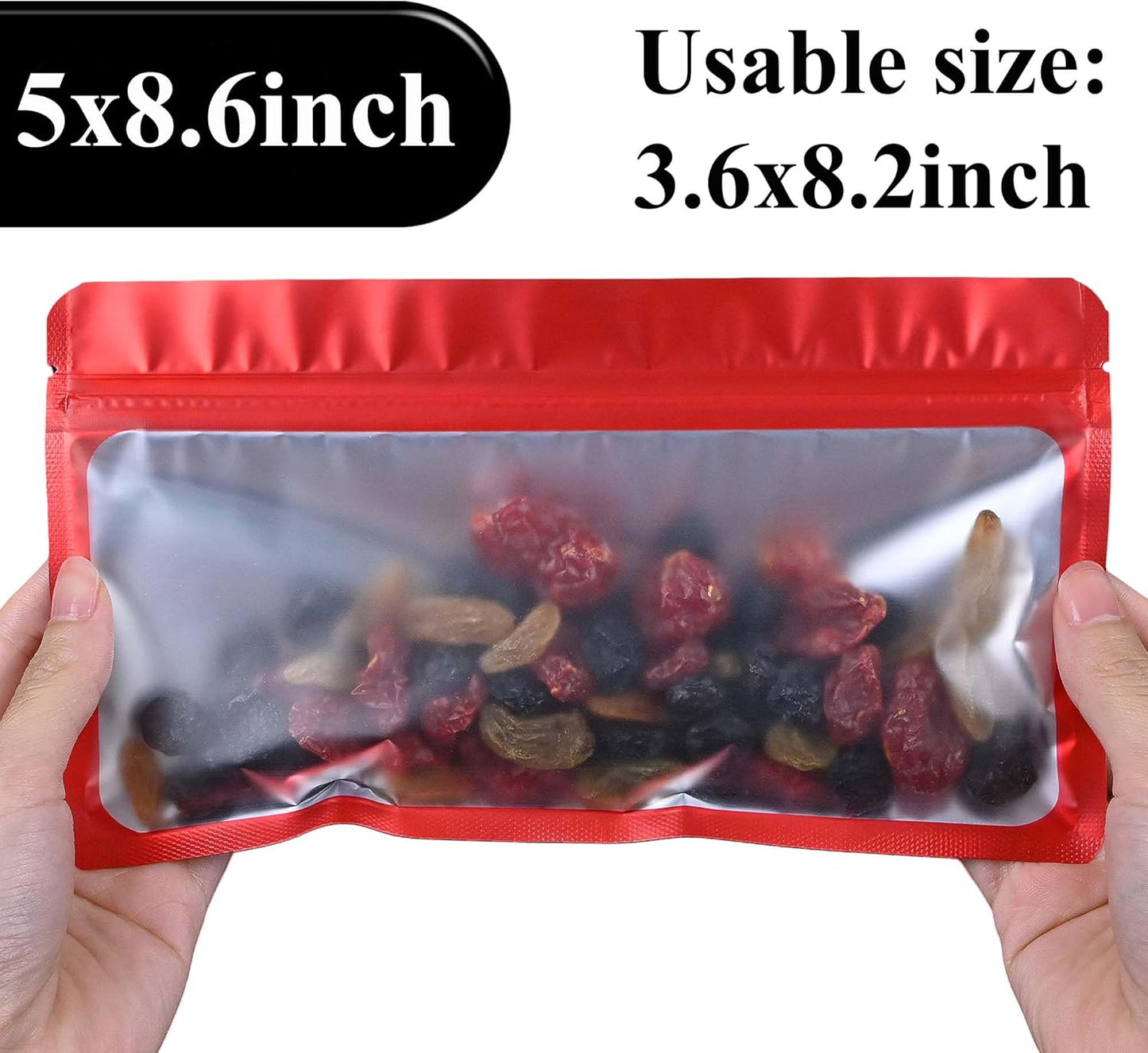 Resealable Mylar Pouch Holographic Bag Great for Office Home Party Favor Food Storage Cookies Sample Jewelry Snack (100PCS, Red Color, 5 x 8.6 inch)