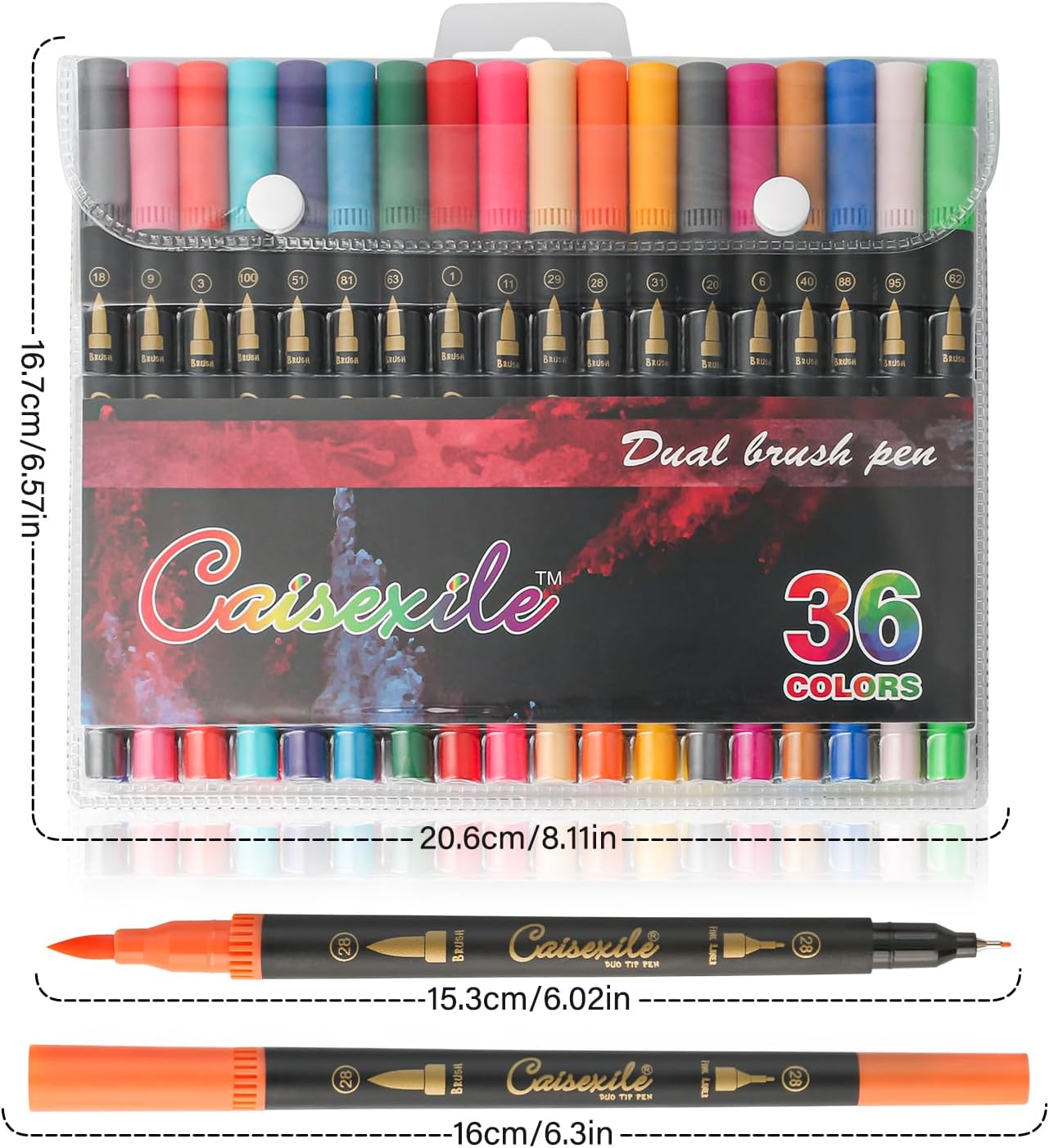 36 Colors Duo Tip Pens Art Markers Set, 72 Nibs Fine and Brush Tip for Adult Coloring Books Journaling Note Taking Lettering Calligraphy Drawing Pens Supplies