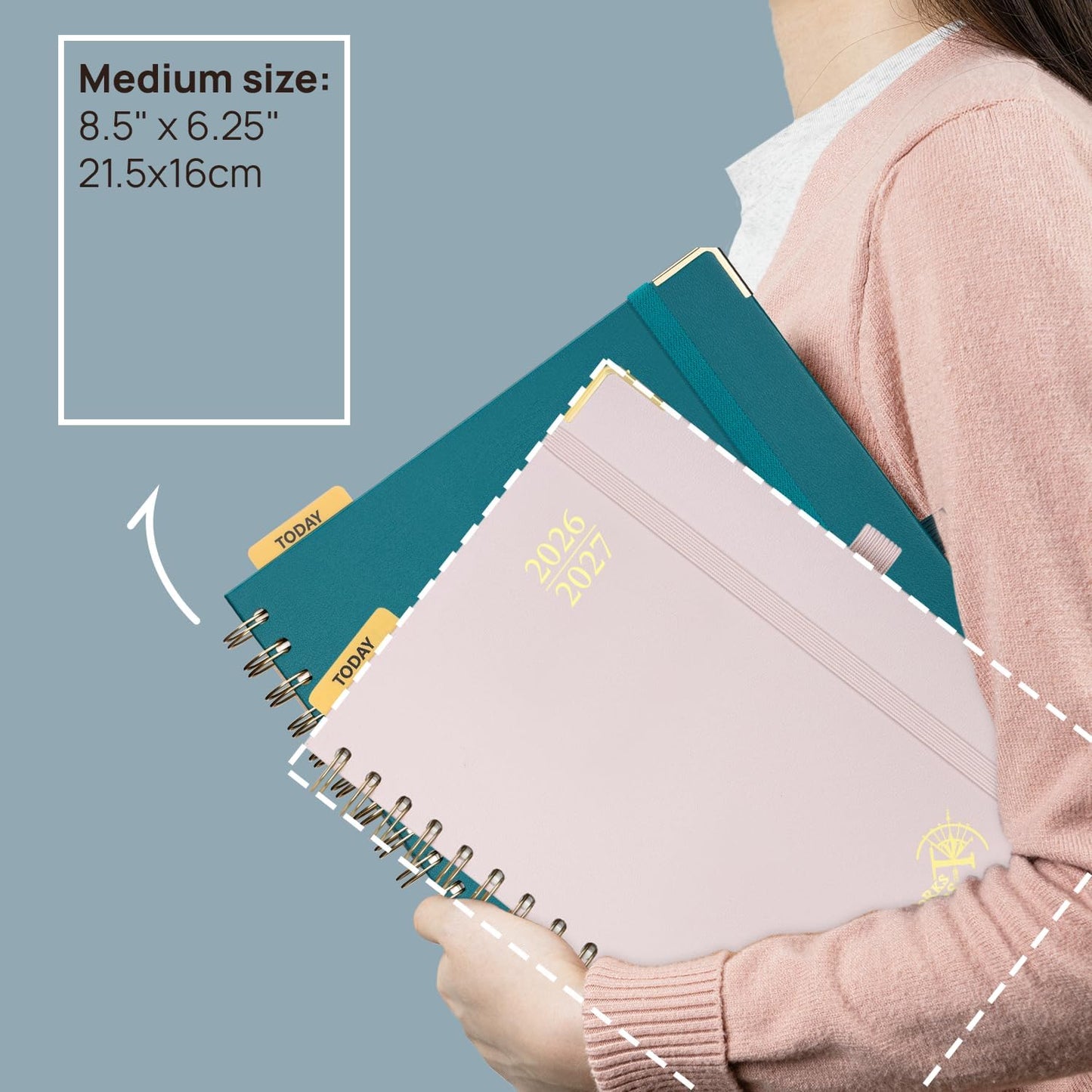 POPRUN Monthly Planner 2026-2027 Spiral Hardcover (6.25'' x 8.5''), 18 Months Calendar (Jan.2026-Jun.2027) - 2 Pages per Month with Dotted Note Pages, Sunday Start, Laminated Tab - Pacific Green