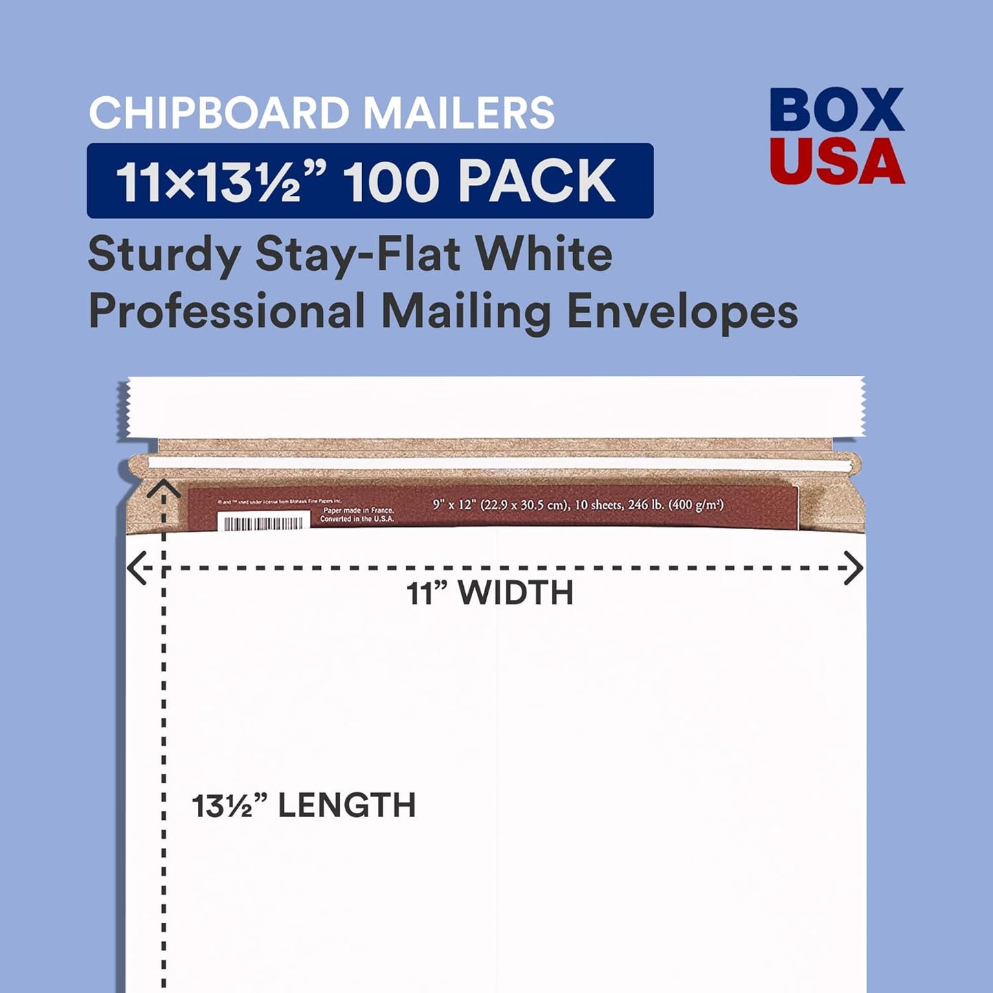 BOX USA StayFlat Mailer, 11"L x 13.5"W, Pack of 100 | Stayflats Envelope Keeping Photo, Document, Artwork Protected During Mailing and Shipping, 11x13.5