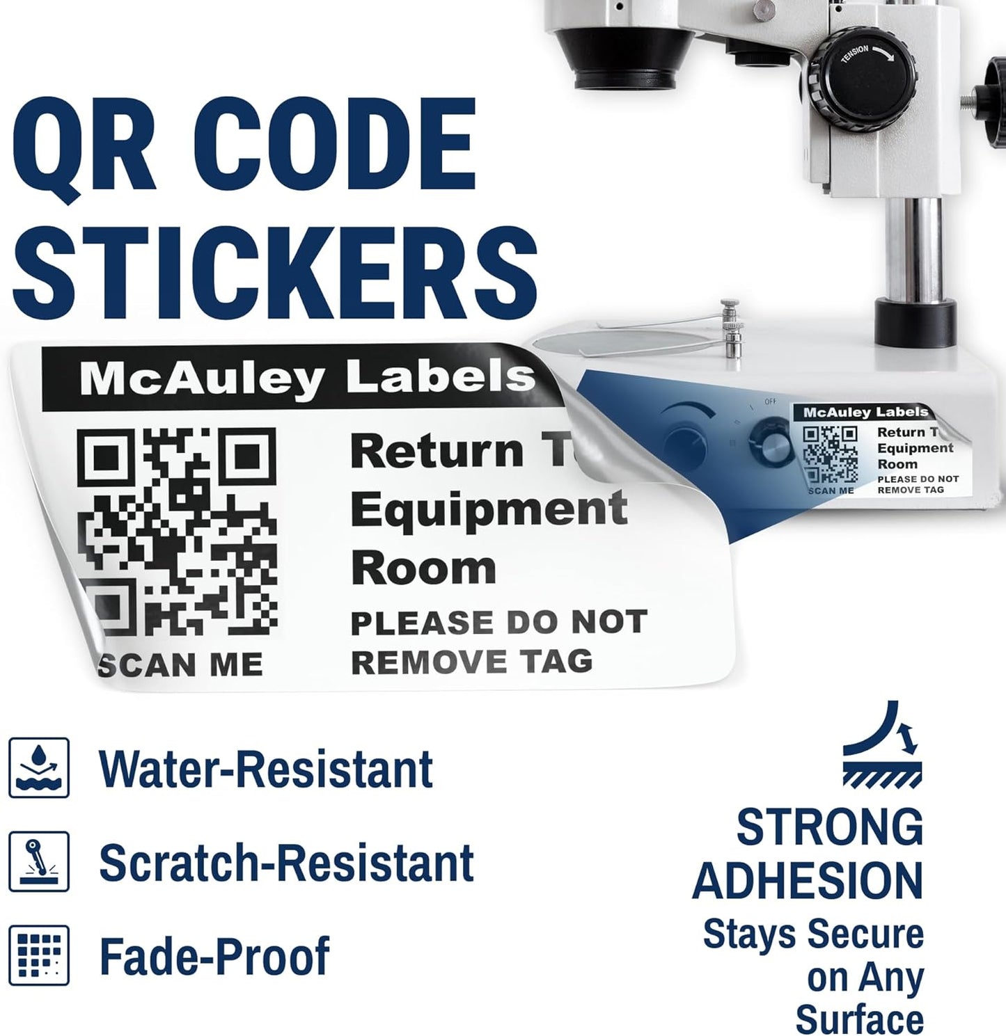 McAuley Labels Custom QR Code Stickers - Numbered, Permanent, Adhesive Asset Tags for Equipment - Semi-Gloss White Polyester - 1.5x0.75 Inches