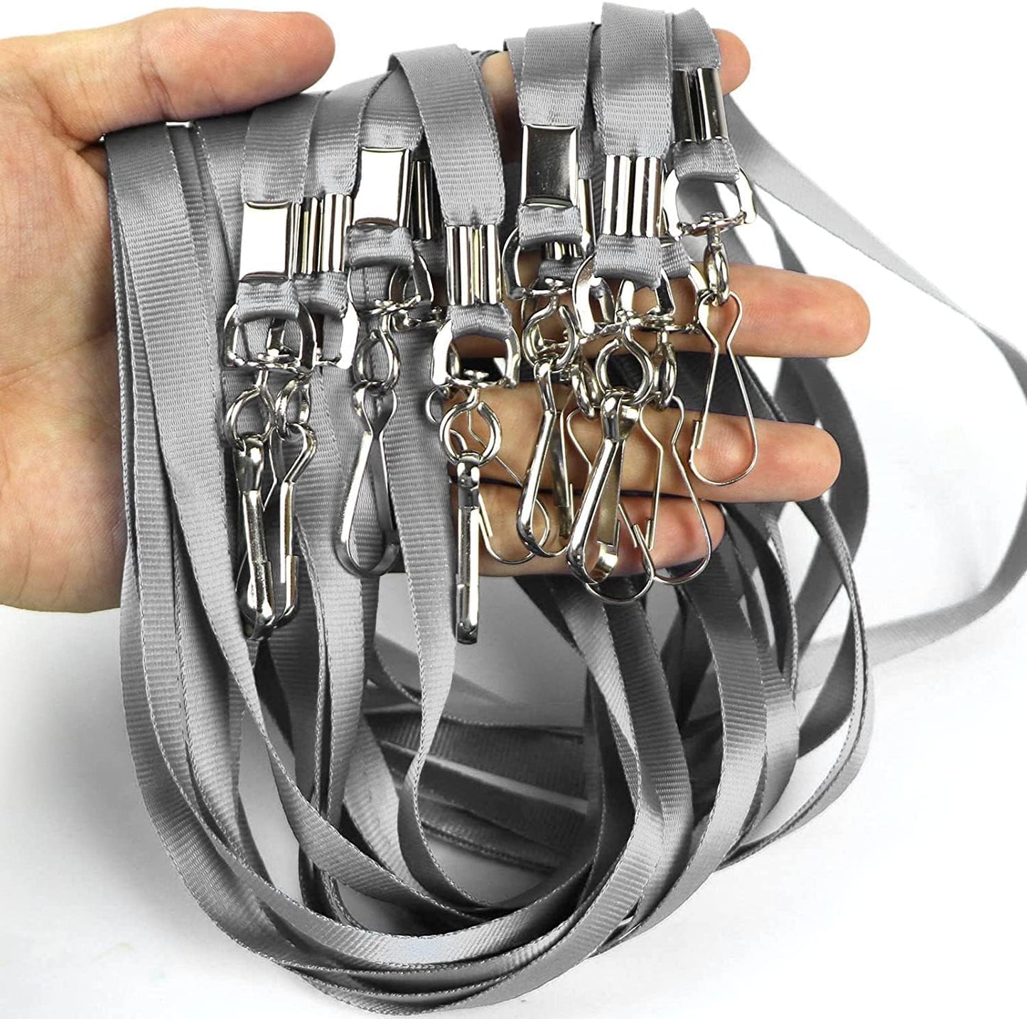 Beebel Grey Lanyard Bulk Lanyards for Id Badges Flat Lanyard with Badge Clip Swivel Hook 100 Pack