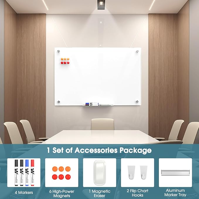MaxGear Glass Whiteboard Wall Mounted, Frameless Magnetic Dry Erase Board - Image 4