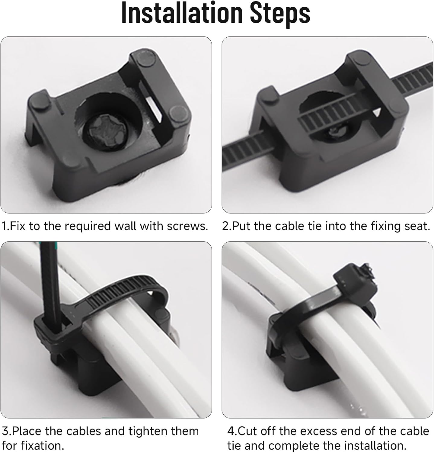 100Pcs Cable Zip Tie Mounts Kit, 0.9in Plastic Zip Ties with Screw Hole, Black Zip Tie Anchors, Sturdy Zip Tie Mounting Squares Base with Tapping Screw for Wire Organizer (Black, 0.9 inch)