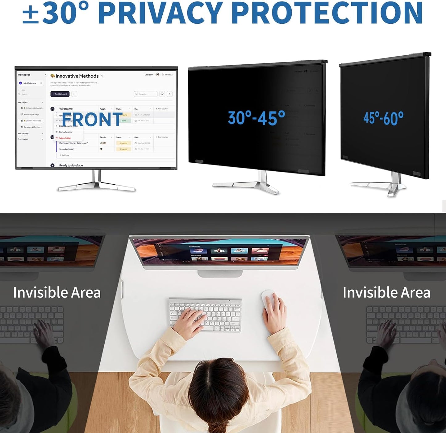 24 Inch Magnetic Privacy Screen for Monitor, Ultra-Thin Anti-Spy Computer Monitor Filter with Blue Light Reduction, Anti-Glare & Easy Installation, 16:9 FHD Compatible with 24-Inch Desktop