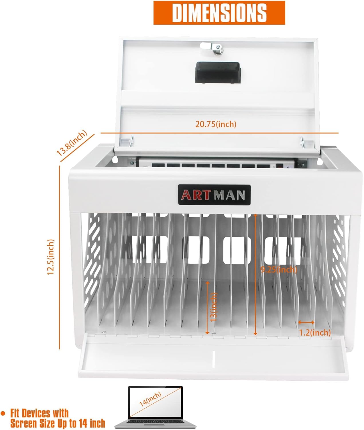 16 Device Charging Station for Laptops/Tablets/iPads/Chromebooks,16 Bay Wall-Mount Lockable Charging Cabinet with Cable Management & Power Organization,Fully Assembled Storage Cart (16 Bay-White)