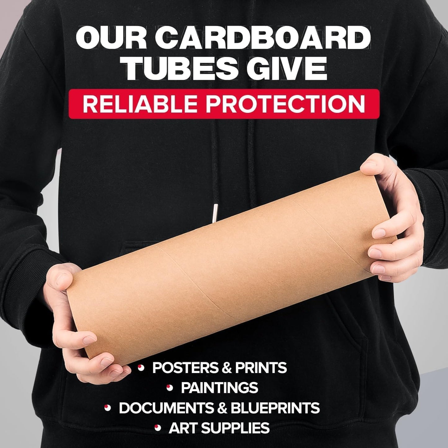4" x 12" Heavy-Duty Reinforced Cardboard Mailing Tube, Pack of 1 Tube with 2 Caps – Secure USPS Approved – Great for Shipping and Storing of Prints, Artwork, Posters or Documents
