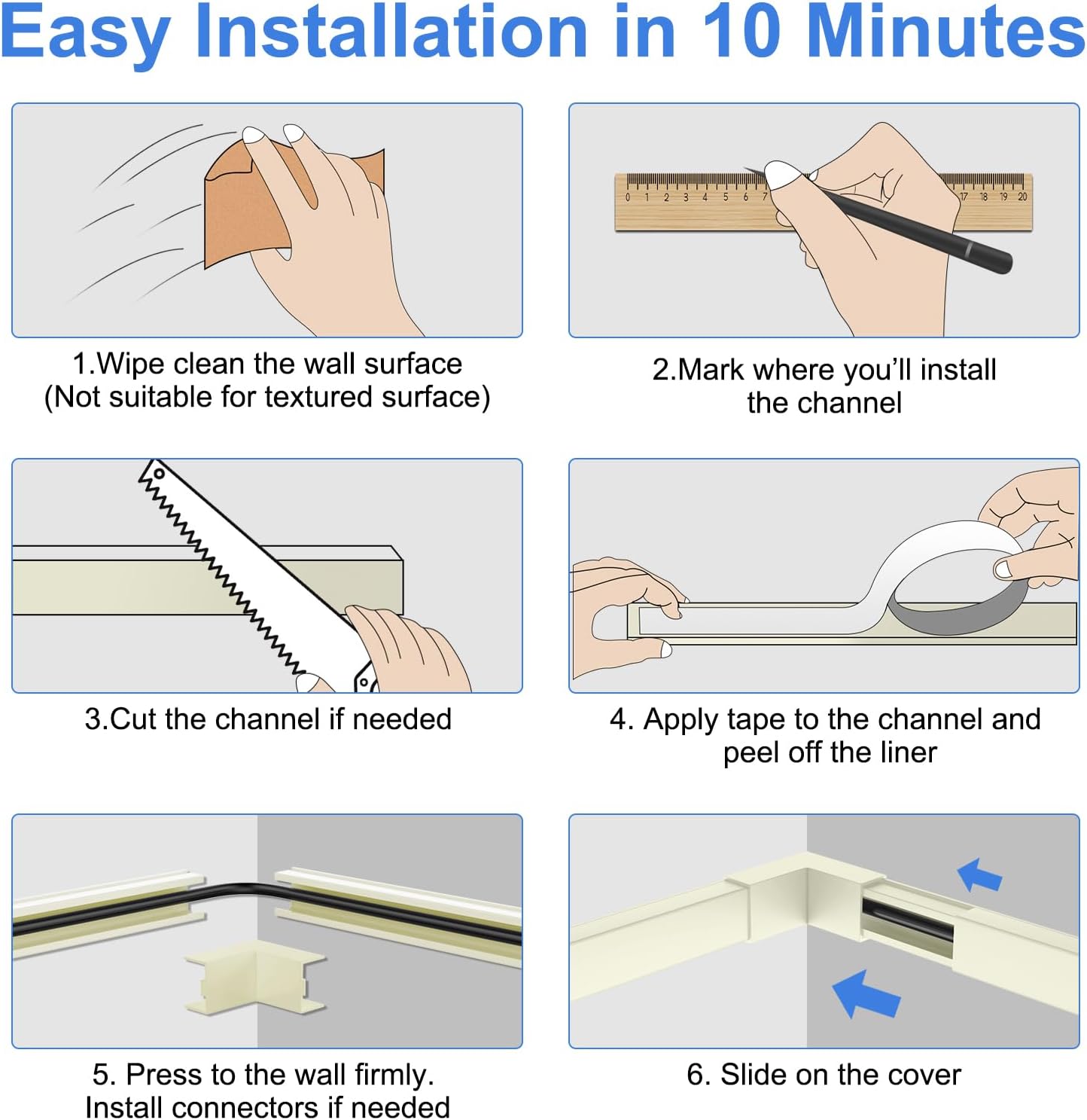 Yecaye 125in Beige Cord Hider, One-Cord Channel Cord Cover on Wall, Cable Management Kit, Wire Covers for Cords, W0.59in H0.4in, Beige