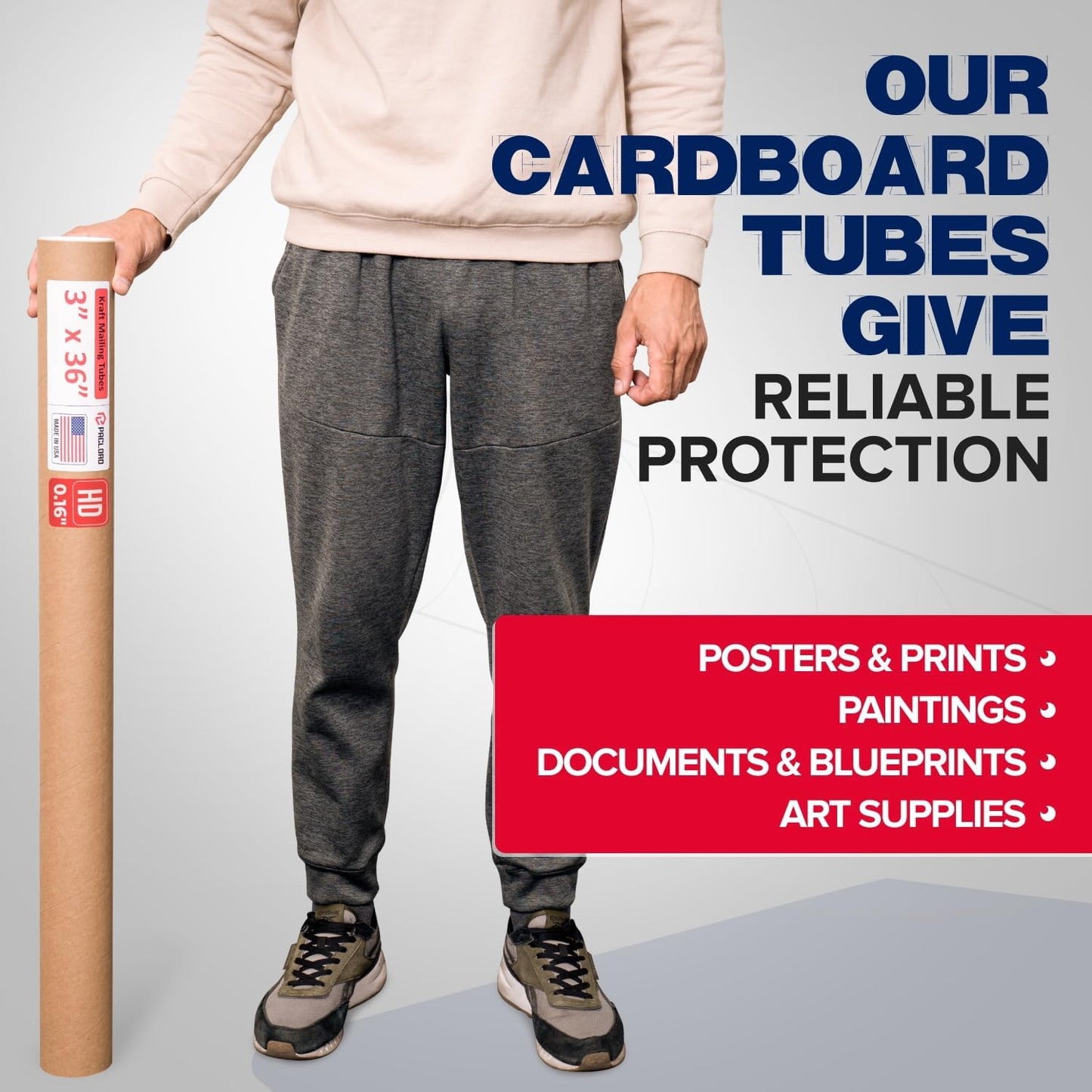 3" x 36" Heavy-Duty Reinforced Cardboard Mailing Tube, Pack of 6 Tubes with 12 Caps – Secure USPS Approved – Great for Shipping and Storing of Prints, Artwork, Posters or Documents