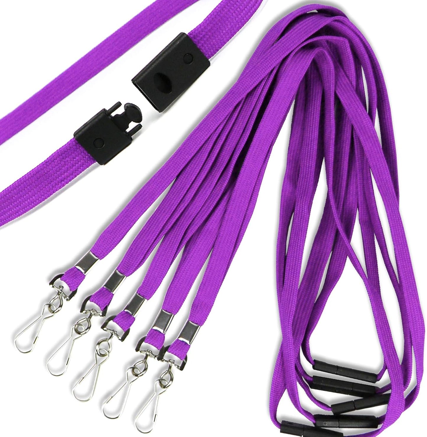 Premium Breakaway Lanyards with J-Hook - Flat Lanyards for ID Badges, Business Cards & Nametags - Bulk Pack of 100 (Purple)