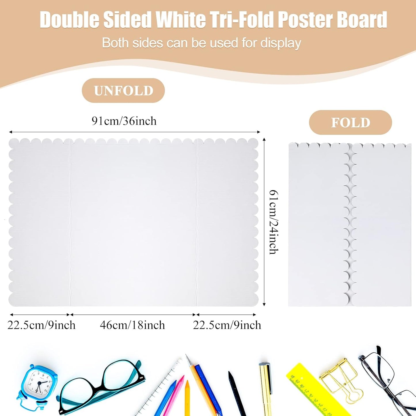 Outus 60 Pcs 24 x 36 Inch Trifold Poster Display Boards White for Science Fair Presentation Projects Photo Exhibition Display Tri fold Board Foldable Paperboard for School Supplies Bulk Business