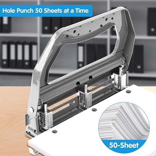 AFMAT 3 Hole Punch Heavy Duty, 9/32" Holes, 50-Sheet Hole Puncher 3 Ring - Image 2