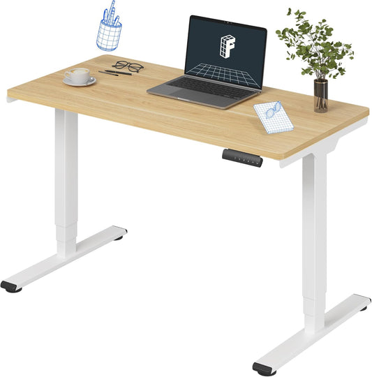 FLEXISPOT E6 Essential 3 Stages Dual Motor Electric Standing Desk 48x24 Inch Whole-Piece Board Height Adjustable Desk Electric Sit Stand Desk(White Frame + Maple Desktop, 2 Packages)