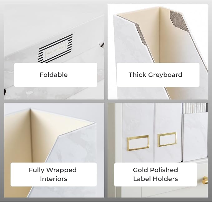 BLU MONACO Set of 4 Magazine Holders | White Marble Design - Image 6
