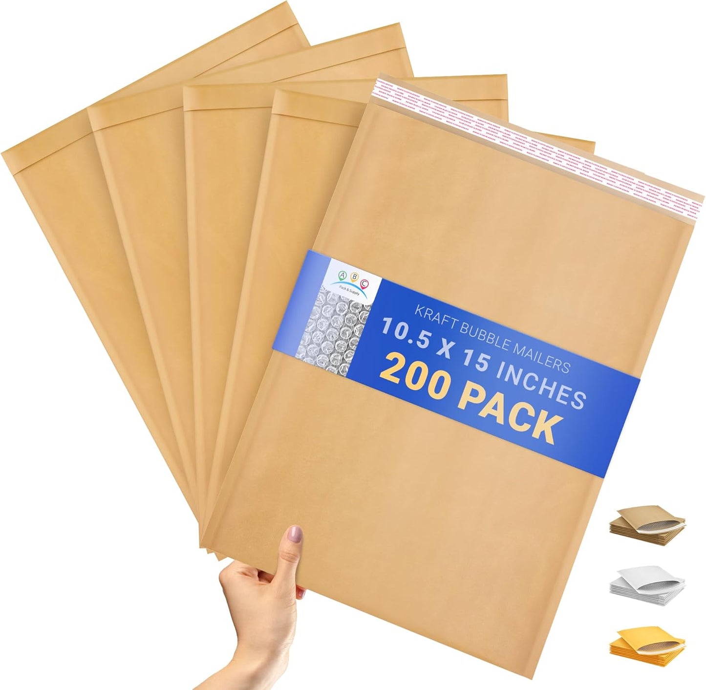 ABC PACK & SUPPLY Brown Kraft Bubble Mailer Envelopes, 10.5 x 15 Inches. 200 Pack Mail Padded Envelopes Self Seal. Kraft Bubble Mailers. Tear-Resistant Mailing Envelope Padded. Sturdy Paper Mailer