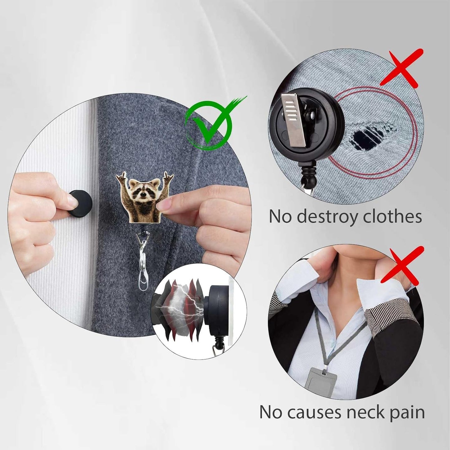 Magnetic Badge Holder with Strong Magnet Back, Rock Raccoon Retractable Badge Reel, ID Card Clip for Nurses, Teachers, Office Professionals