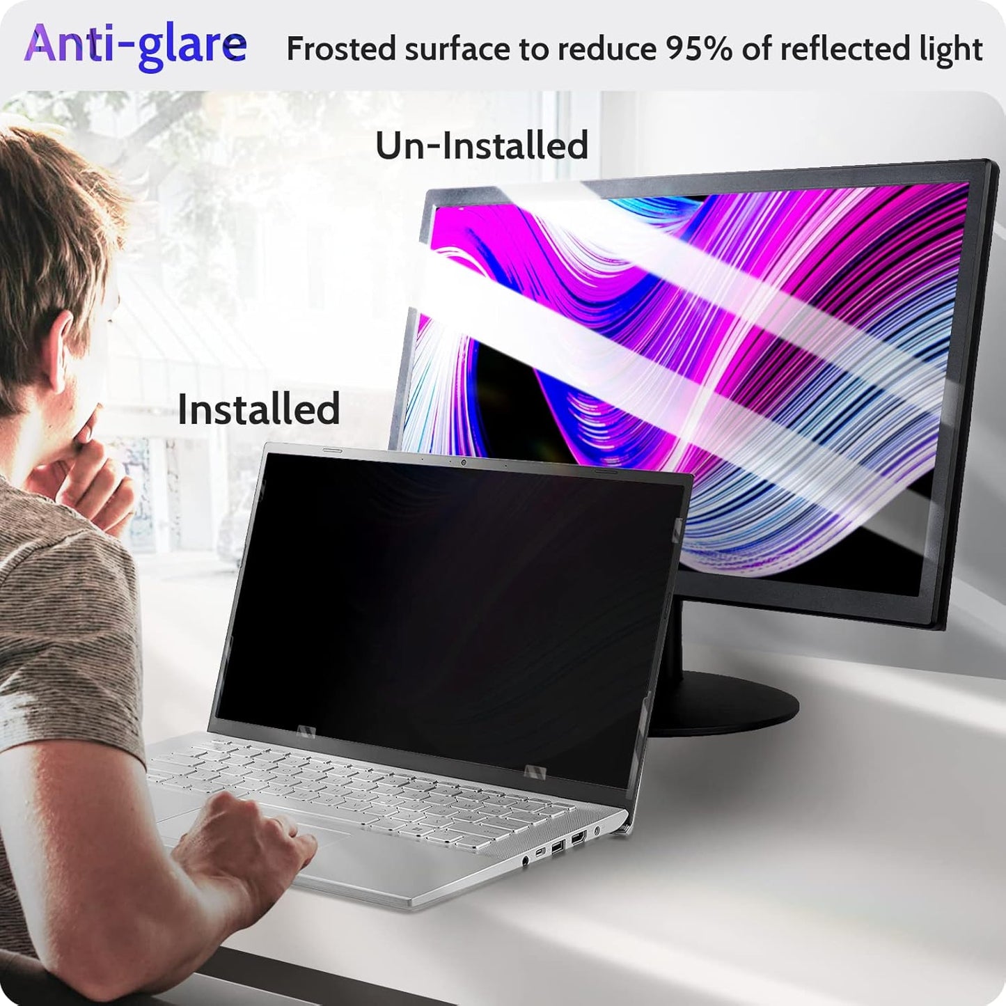 15.6 Inch Laptop Privacy Screen Compatible With Lenovo Hp Dell Acer Asus Thinkpad Envy Xps, 16:9 Aspect Removable Anti Glare Blue Light Filter Protector, 15 In Computer Monitor Security Shield