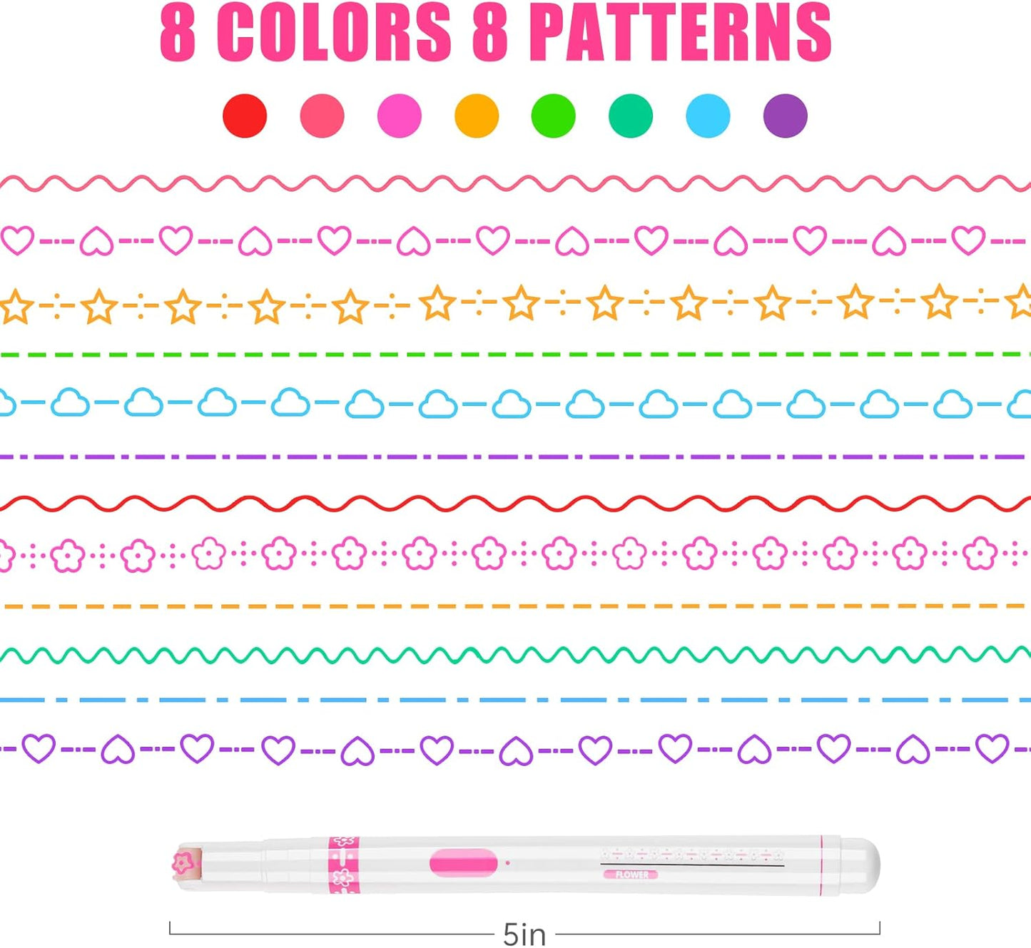 NiArt Roller Markers 12-Pack Curve Line Highlighter Pens with Scroll Wheel, 8 Curve Pattern Shapes and 8 Assorted Colors for Scrapbooking, Note Taking, DIY Art, Office and School Use
