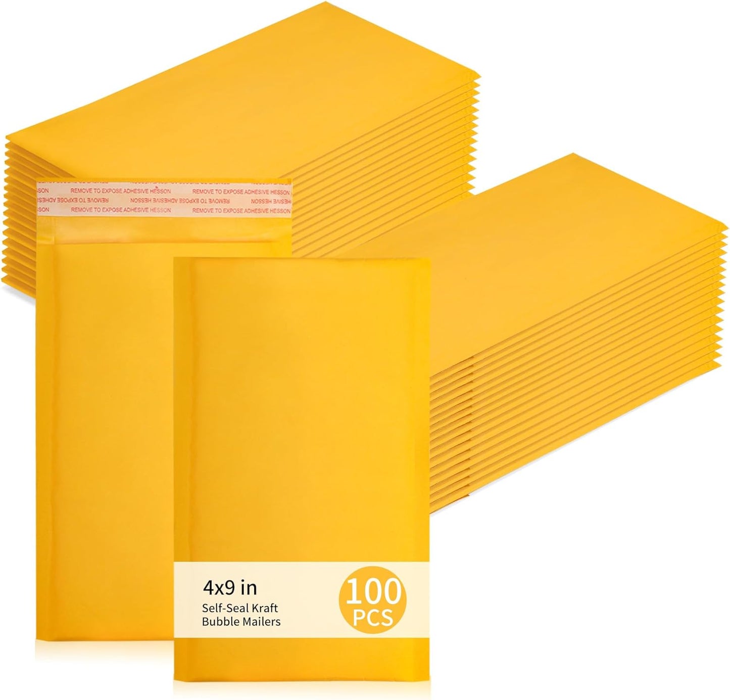 Kraft Bubble Mailers 100 Pack, 5"x10" External Dimension, Usable Size 4x9" Thick Bubble Envelopes Waterproof Cushioned Padded Mailers Shipping Packaging for Small Business Yellow #000