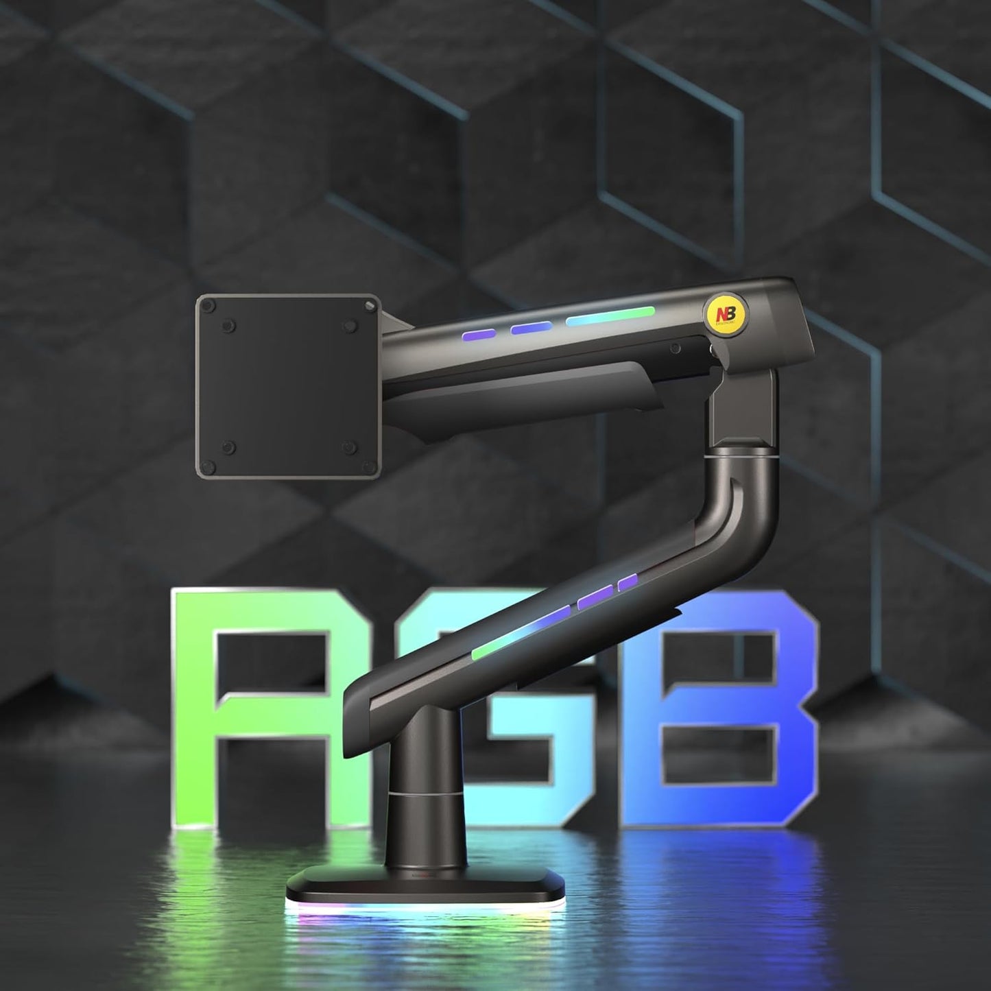 NB Gaming Monitor Arm for Screen up to 60 inches, Holds 44 lbs(20 kg), VESA 75/100, RGB Light, Heavy Duty Monitor Stand, Aluminum Ultrawide Screen Mount Height Angle Adjustable Grey Black