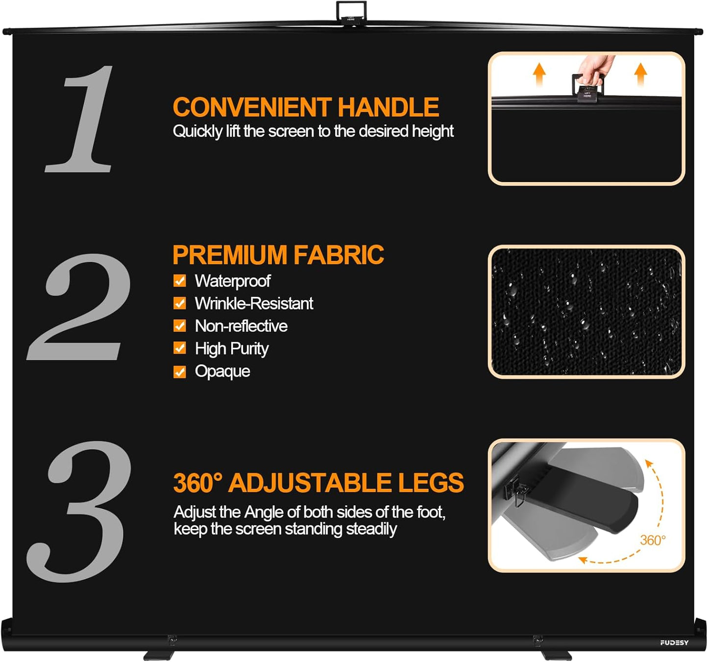 FUDESY 78.7 x 93in Large Collapsible Black Backdrop Screen, Portable Retractable Pull Up Panel Wrinkle-Resistant Photo Background for Streaming, Video Conference, Photographic Studio