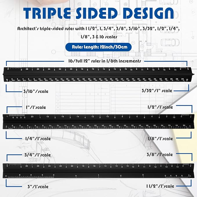 Macarrie 10 Pcs Architectural Scale Ruler 12" Architect Engineers Scale - Image 3
