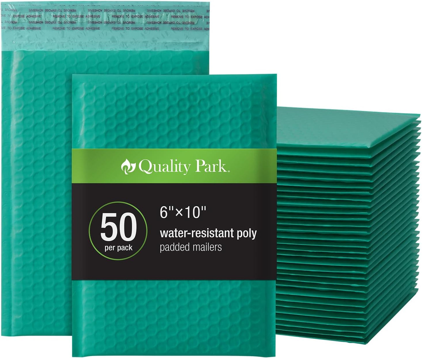 Quality Park Bubble Mailers, 6" x 9", Turquoise Poly Mailers, Padded Envelopes, Shipping Bags, Water Resistant, Self Seal, 50 Per Box (QUA85913)