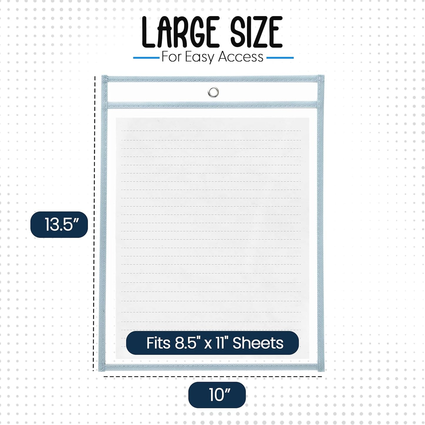 Essex Wares - 6 Pack, Light Gray, Water-Resistant Dry Erase Pocket Document Protectors, 10" Wide x 13.5" Tall - Dry Erase Clear Plastic Sleeves - Reusable & Easy Erase Plastic Invoice Holders