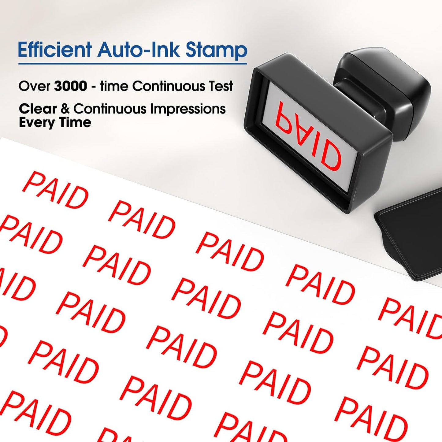Paid Stamp Self Inking for Office, Accounts Payable, Retail Use, Business. Auto-Ink Technology, Clear & Continuous, Efficient Stamping - Bright Red Ink