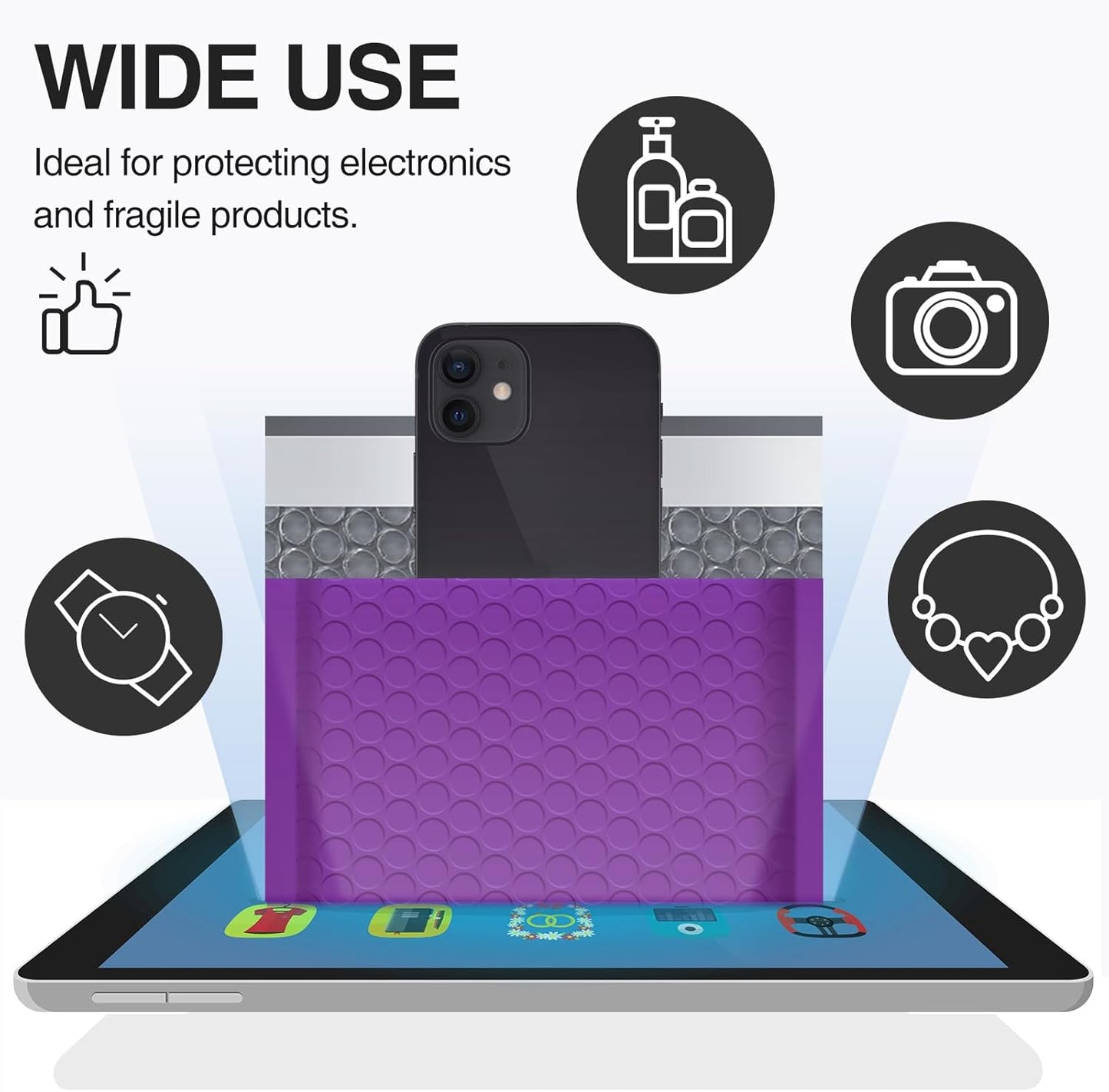 UCGOU Bubble Mailers 8.5x12 Inch Purple 25 Pack Usable Size 8.5x11 Poly Padded Envelopes #2 Medium Mailing Opaque Packaging Postal Self Seal Waterproof Boutique Shipping Bags for Clothes Makeup