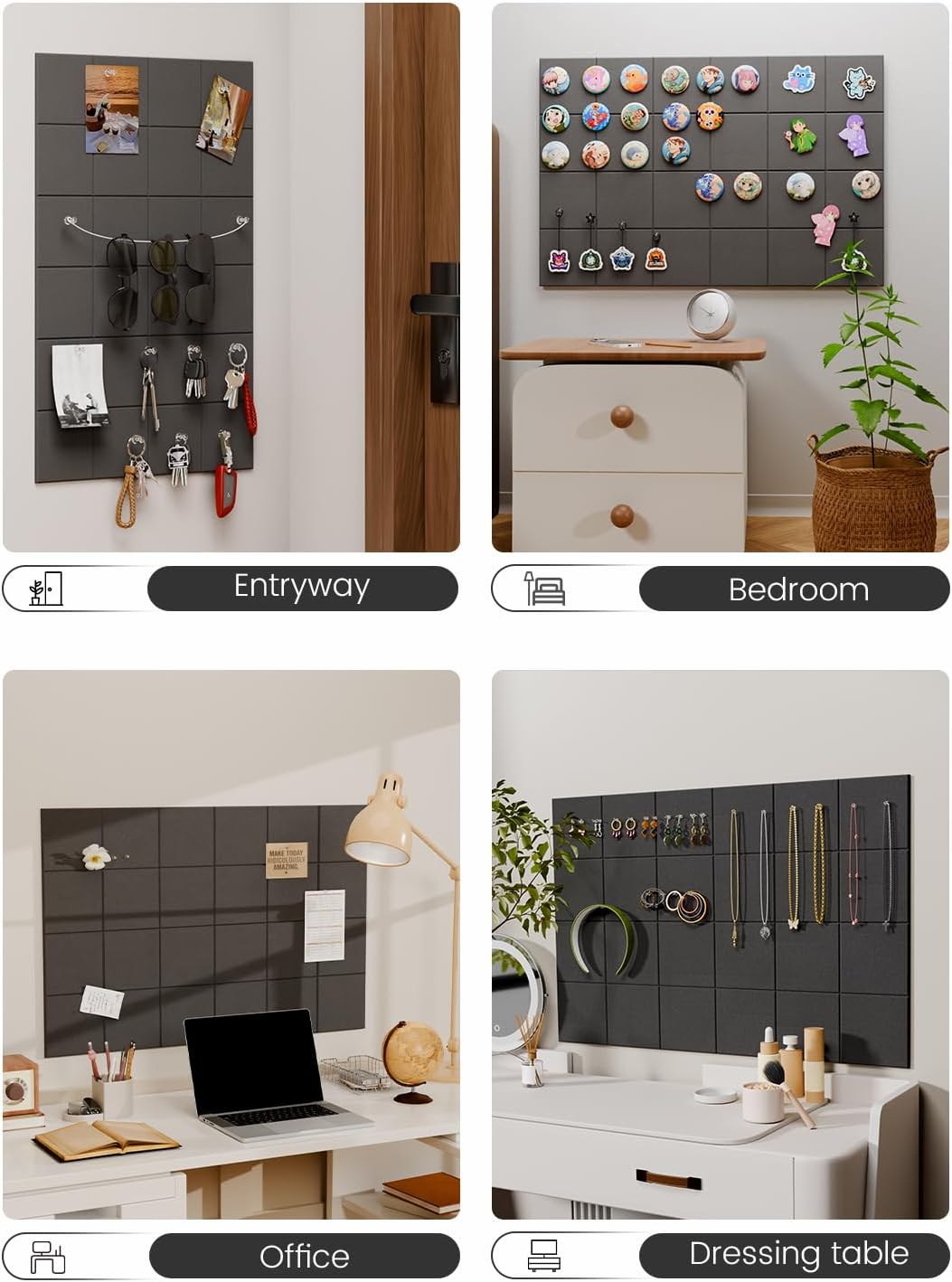 Felt Bulletin Board Tiles -28"x18" Cork Board Alternative for Office Decor, Push Pin Board Wall Organizer 6-Pack-Charcoal Gray