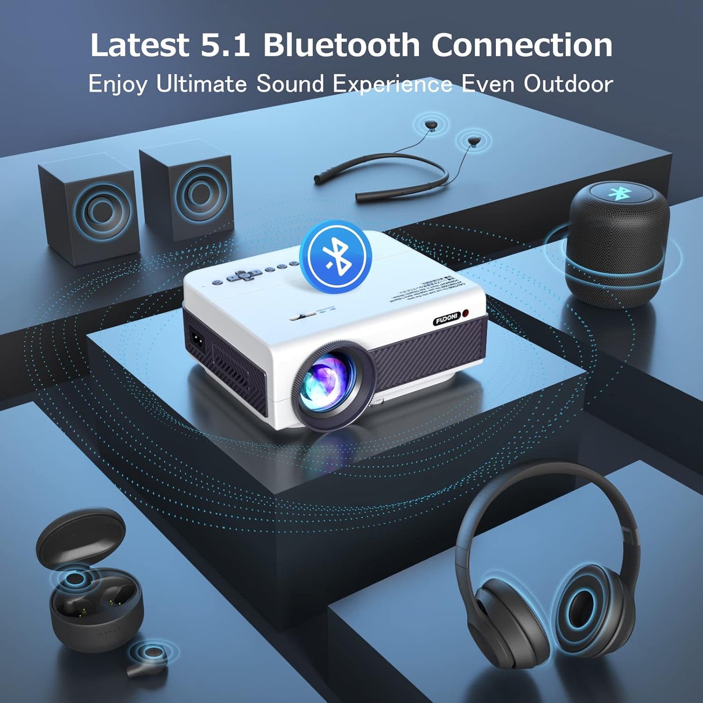 Projector with WiFi and Bluetooth, FUDONI 5G WiFi Native 1080P Outdoor Projector 15000L Support 4K, Portable Movie Projector with Keystone & Zoom, for iOS/Android/Laptop/TV Stick/HDMI/USB/VGA/TF