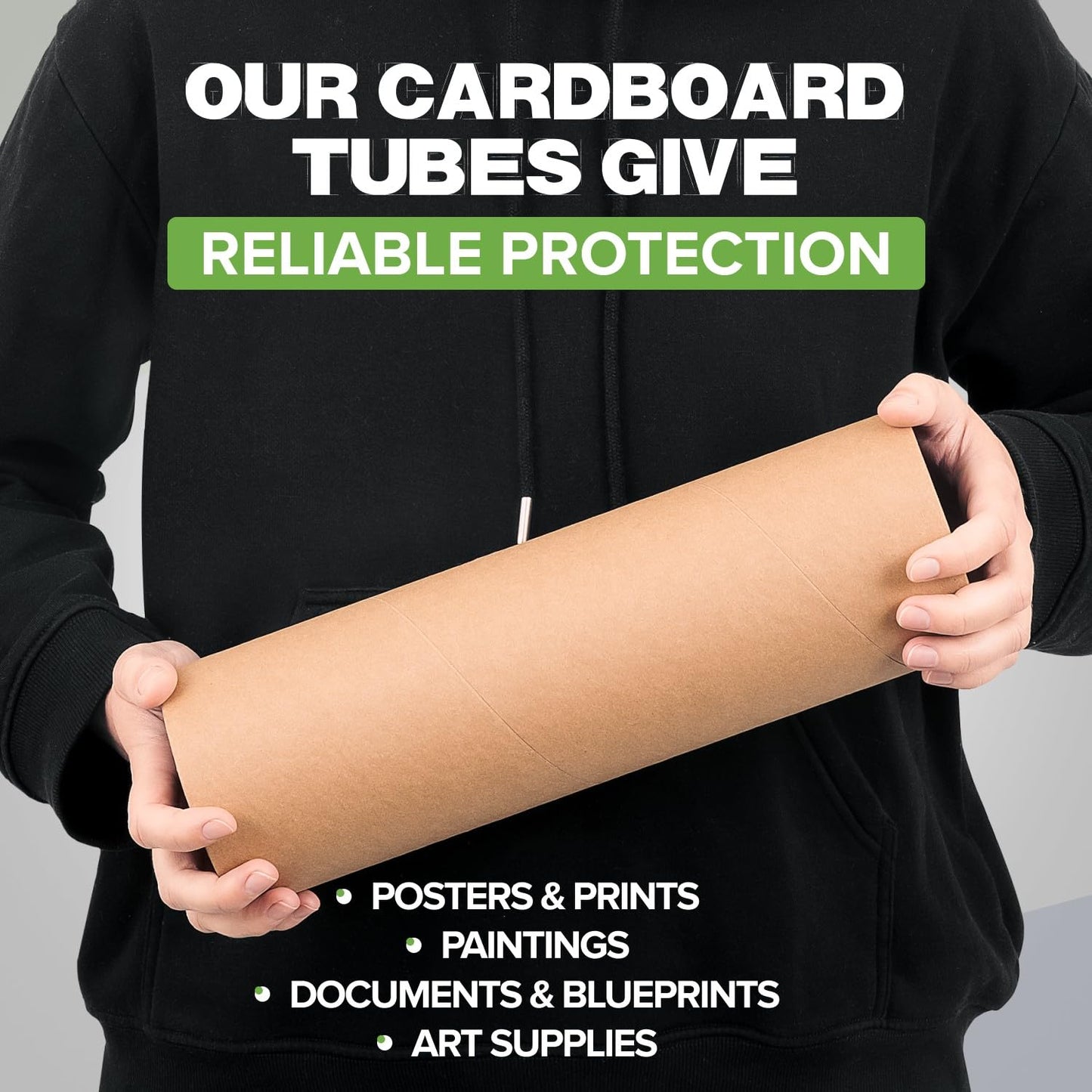 4" x 12" Reinforced Kraft Paper Mailing Tubes, Pack of 12 Tubes with 2 Caps Each – USPS Approved Poster Tube – Made in USA Cardboard Tube for Shipping and Storing Posters, Prints, Artwork, Documents