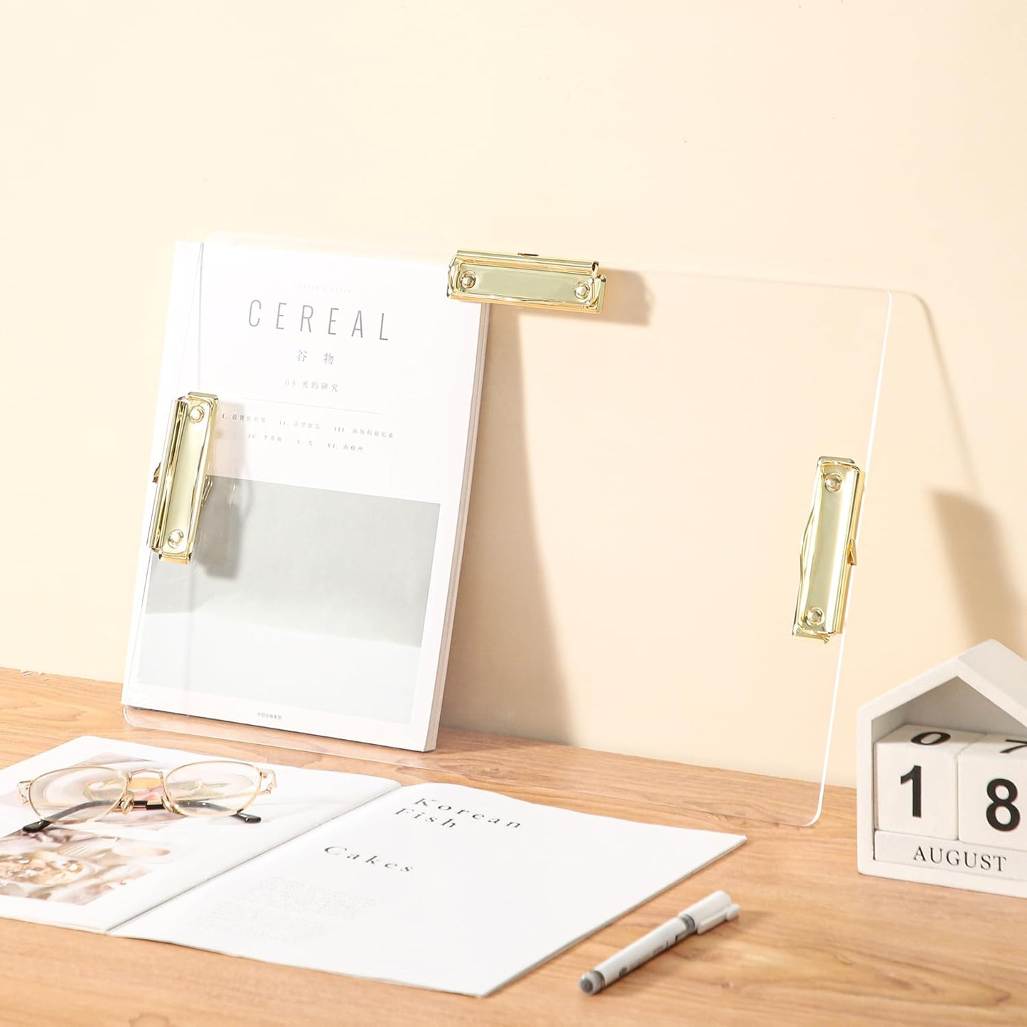 JIARI 2 Pack Clear Acrylic Horizontal with 3 Clip Clipboard Large Size 11" x 17" (3 Clip-Gold 2 Pack)