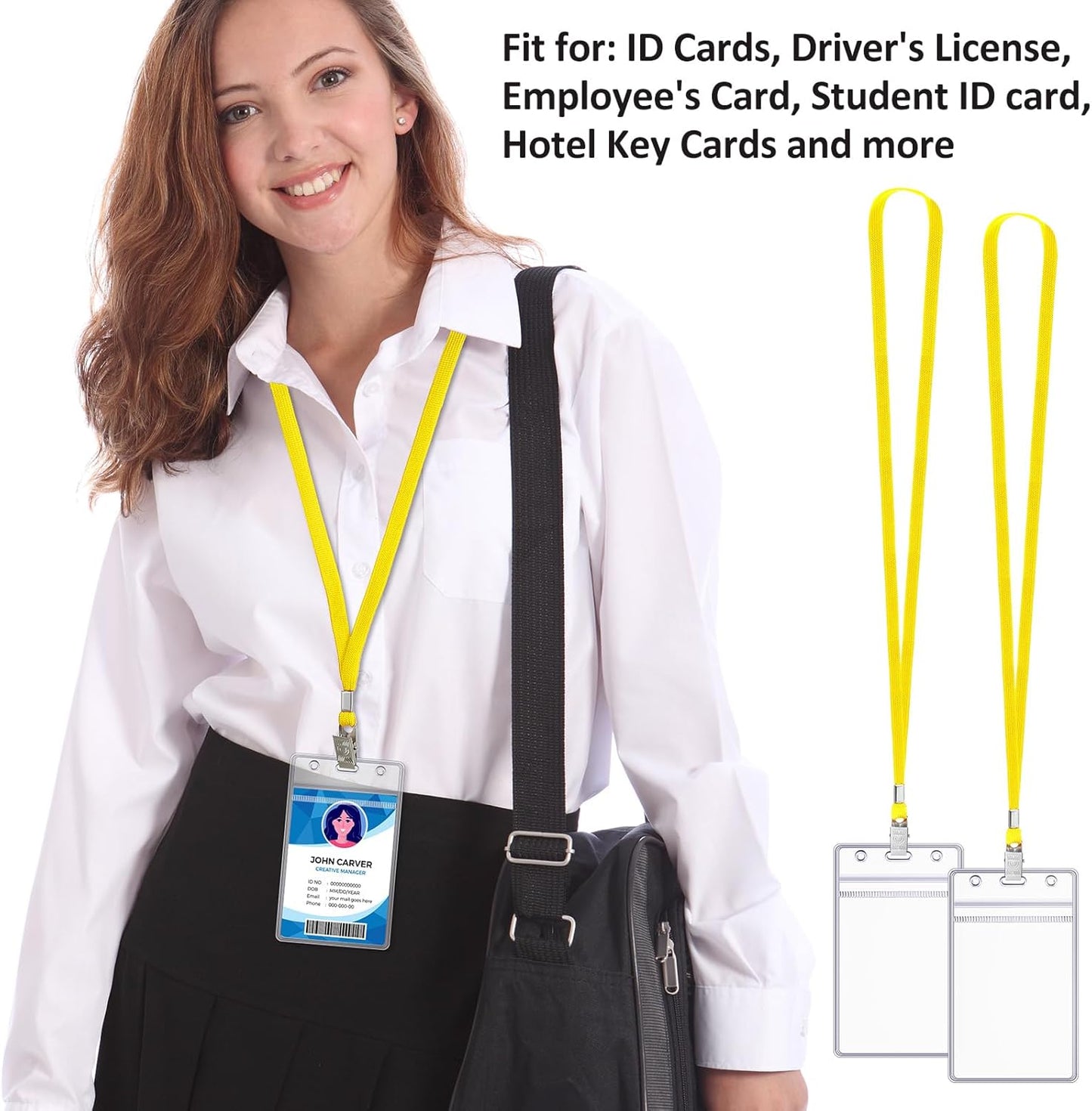 Marspark 200 Pcs Name Tag Lanyards with ID Holder Lanyards for ID Badges Resealable Flat Neck Name Tag with Clip Waterproof Plastic Clear Badges Bulk for School Office Supplies (Yellow)